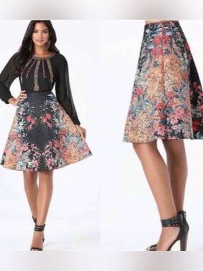 bebe Floral Jacquard A-Line Skirt Studded Tapestry Size 8